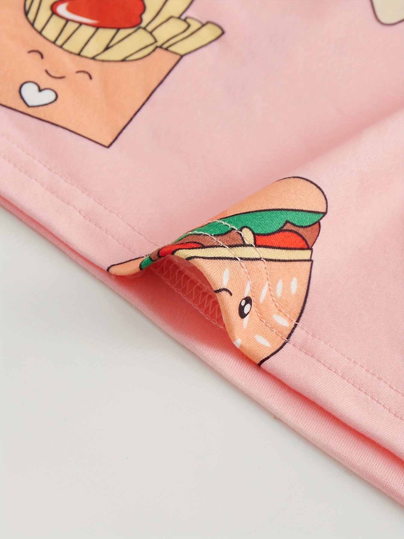 Cartoon Food Print Pajamas Set Top & Shorts & Lounge Pants Women's Sleepwear