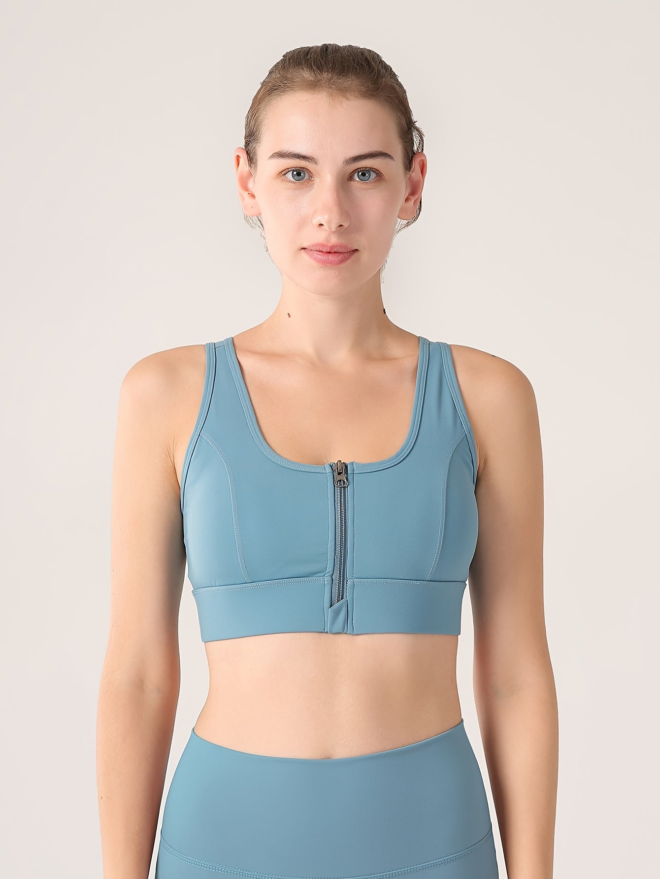 Zipper Gathered Fitness Sports Bra Women's Lingerie