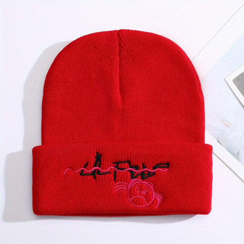 Lil Peep Cartoon Embroidery Knit Hat Outdoor Warm Pullover Hip hop Cold Hat