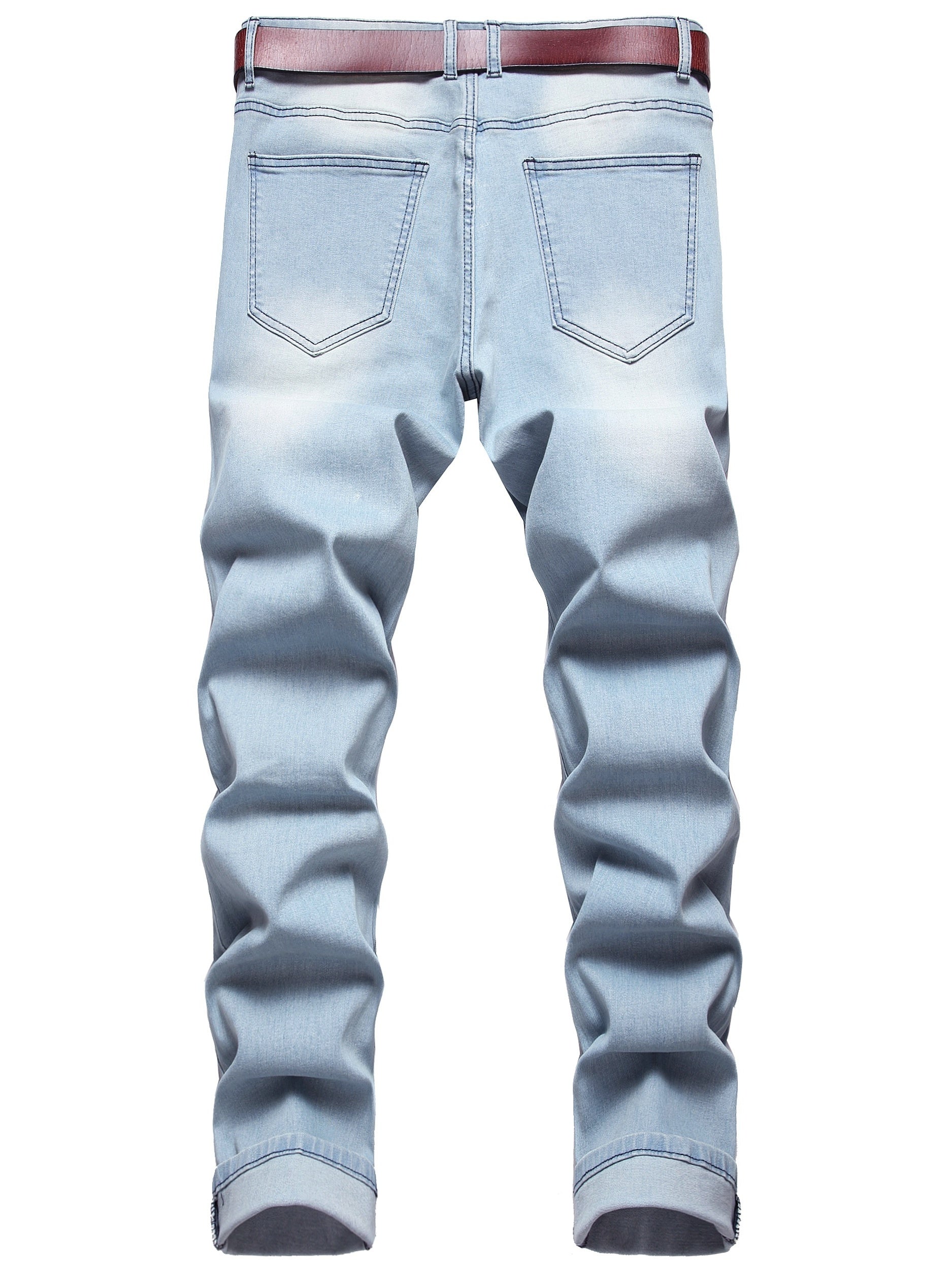 Men's Slim Fit Stretch Jeans Ripped Washed Denim Pants