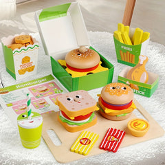 Wooden Toy Burger Set for Kids Pretend Play