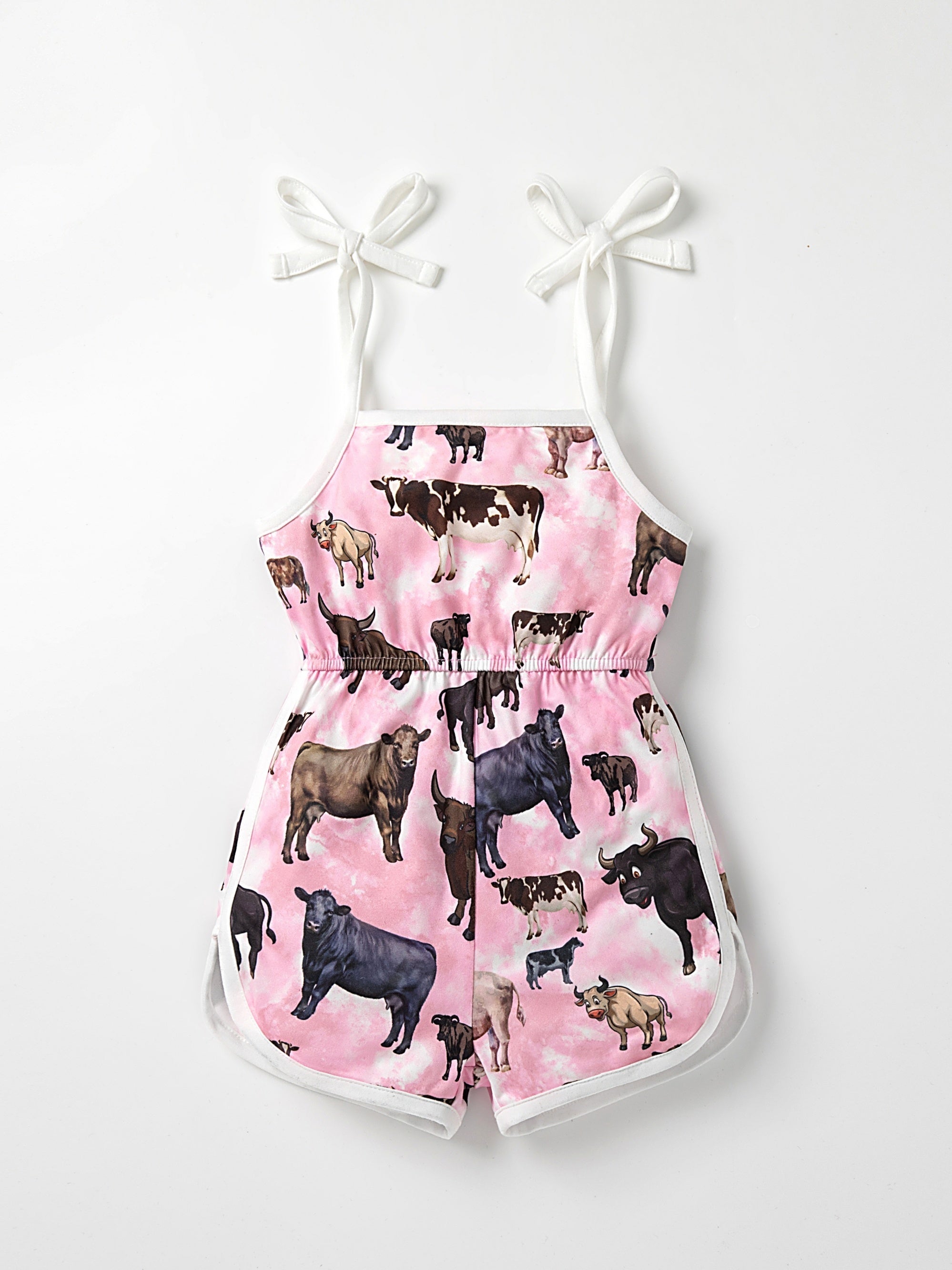 Toddler Girls Flowers Graphic Bow Shoulder Cami Rompers Jumpsuits