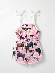 Toddler Girls Flowers Graphic Bow Shoulder Cami Rompers Jumpsuits