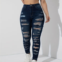 High Stretch Skinny Jeans with Ripped Fringe Trim