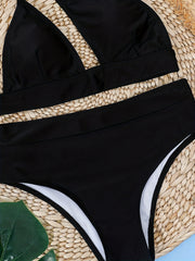 One Shoulder Asymmetric Bikini Set Solid High Stetch 2 Piece Swimsuit