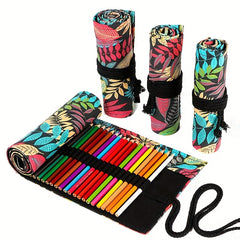 Drop Leaf Print Canvas Pen Case 72 Holes Large Capacity Pencil Case