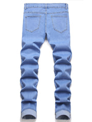Embroidered Ripped Jeans Men's Slim Fit Distressed Denim Pants