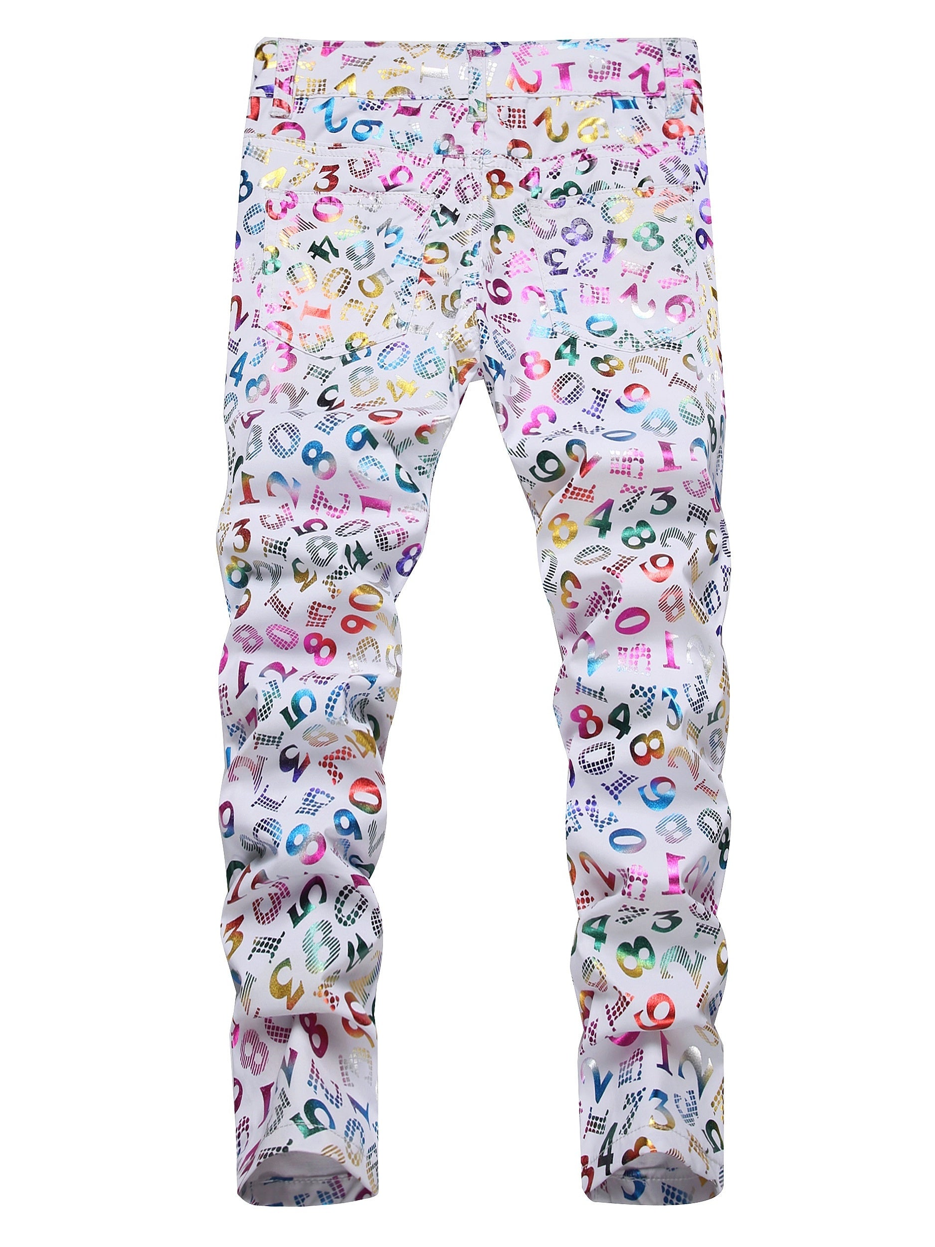 Boys Fluorescent Number Pattern Jeans Skinny Slim Fit Washed Denim Long Pants