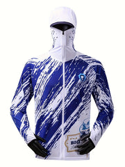 Men's Fish Pattern Block UPF 50 Sun Protection Hoodie Long Sleeve