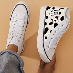 Cow Print High Top Chunky Canvas Sneakers