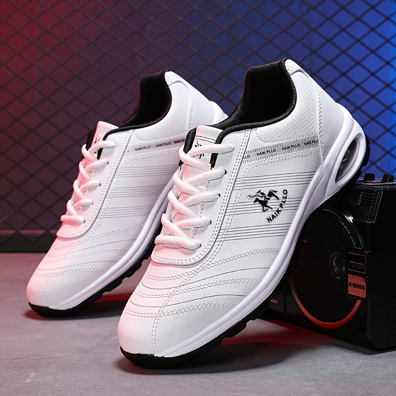 Men's Air Cushion Solid Sneakers Comfy Non Slip Lace Up Casual Shoes