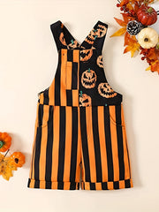 Toddler Girls Halloween Pumpkin Stripe Jumpsuit with Pocket