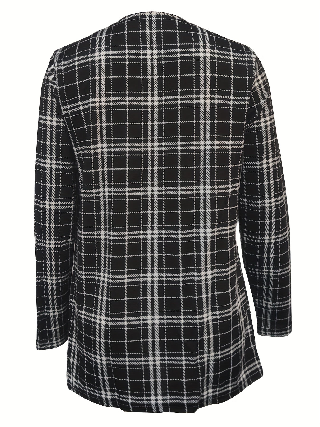 Plaid Print Open Front Jacket Long Sleeve Outerwear
