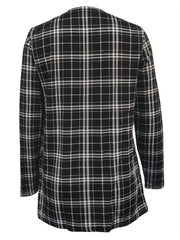 Plaid Print Open Front Jacket Long Sleeve Outerwear
