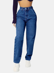 Dark Mom Jeans High Waist Slash Pockets High Rise Straight Denim Pants