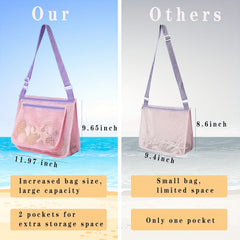 Seashell Collecting Bags Set Breathable Mesh Beach Bags Pink Green Beach Toy