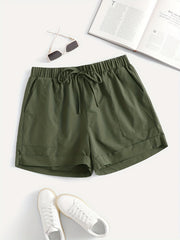 Casual Shorts Women's Plus Solid Elastic Drawstring Shorts