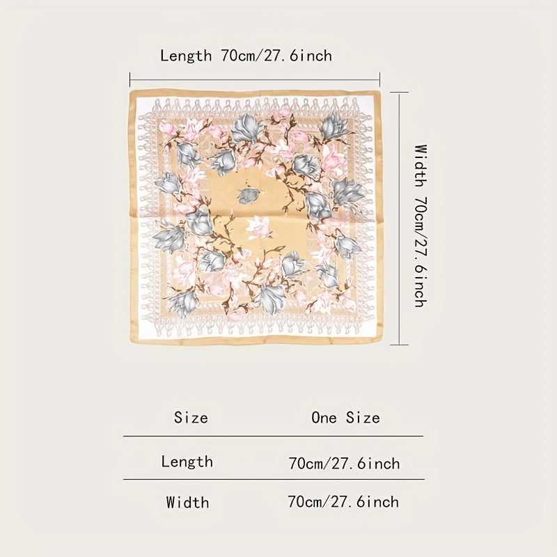 Floral Print Silk Square Scarf Bandana Shawl Neck Hair Accessory