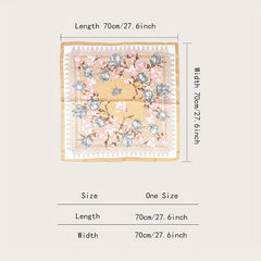 Floral Print Silk Square Scarf Bandana Shawl Neck Hair Accessory