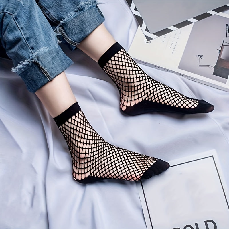 4 Pairs Fishnet Crew Socks Women's Stockings