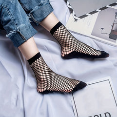 4 Pairs Fishnet Crew Socks Women's Stockings