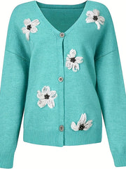 Flower Pattern Button Front Cardigan for Women