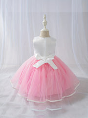 Girls Mesh Puffy Skirt Sleeveless Party Dress with Bow