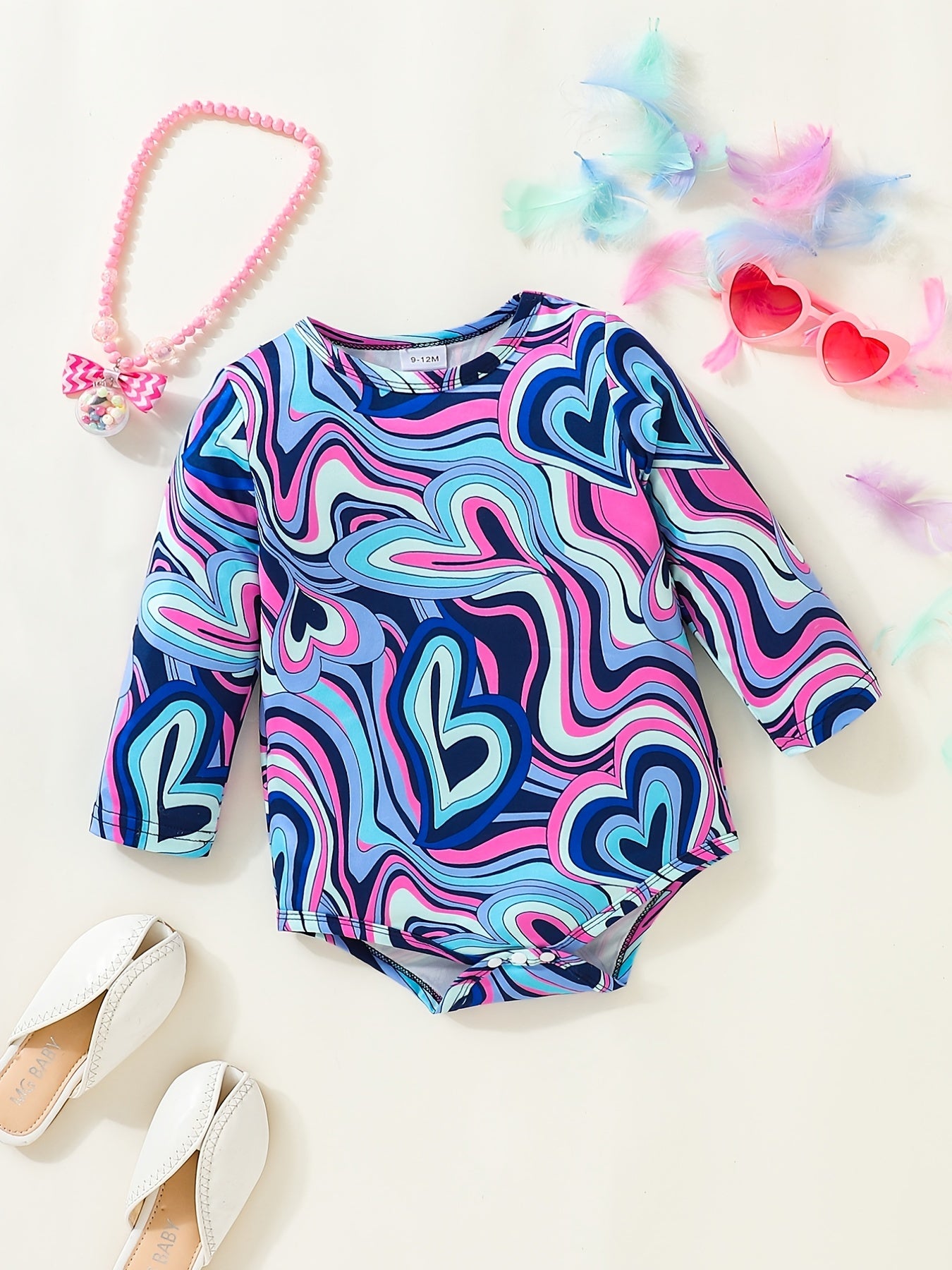 Baby Girls Heart Print Long Sleeve Onesie Triangle Romper Clothes