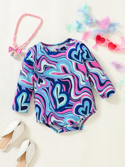 Baby Girls Heart Print Long Sleeve Onesie Triangle Romper Clothes