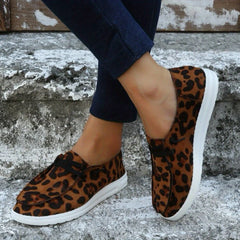 Leopard Print Lace-Up Flat Shoes for Women
