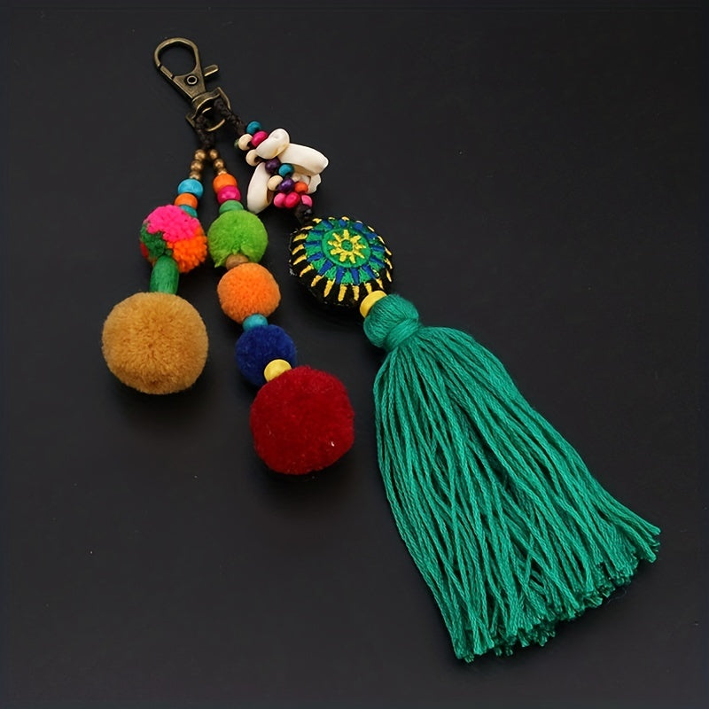 Boho Pom Pom Tassel Keychain Mexican Key Ring Bag Charm