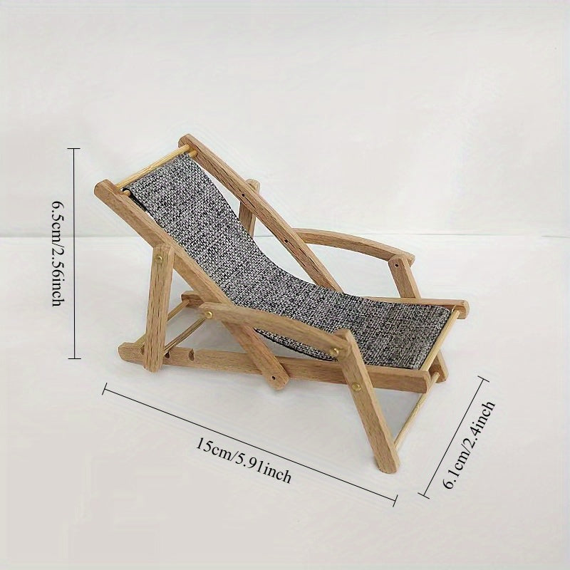 Dollhouse Beach Chair Wooden Lounge with Plush Gray Fabric Seat