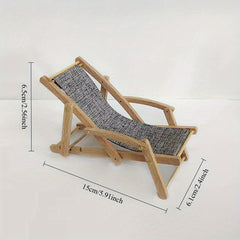 Dollhouse Beach Chair Wooden Lounge with Plush Gray Fabric Seat