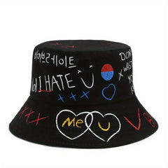 Hip Hop Graffiti Bucket Hat Short Brim Printed Basin Hat Unisex Couple