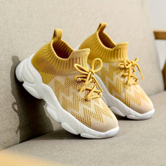 Boy's Comfy Breathable Sock Shoes Non Slip Lace Up Soft Sole Sneakers