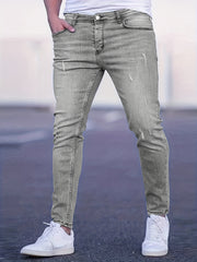 Men's Slim Fit Ripped Jeans Casual Street Style Distressed Denim Pants