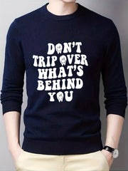 Funny Slogan Knitted Sweater Men's Casual Warm Crew Neck Pullover