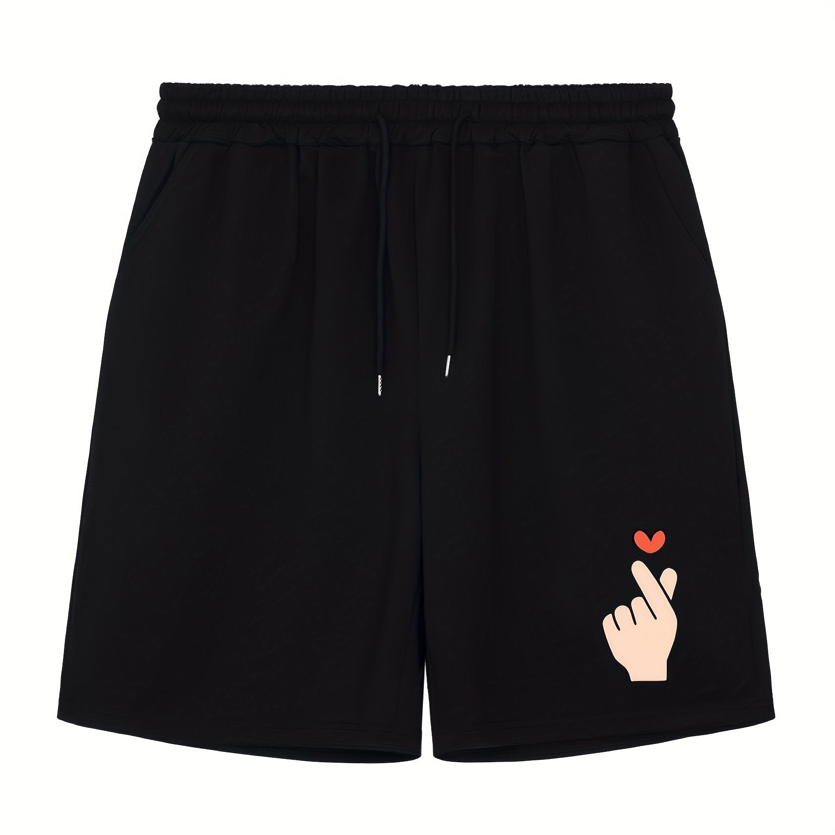 Men's Love Gesture Print Workout Shorts Breathable Drawstring Sports Shorts