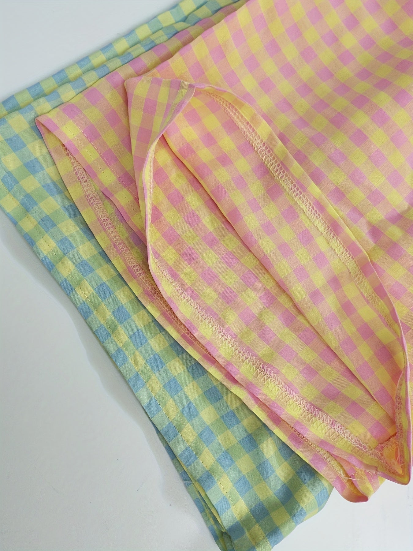 2pcs Plaid Lounge Shorts Soft Elastic Waistband Womens Loungewear