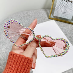 Rhinestone Heart Sunglasses Tinted Lens UV Protection