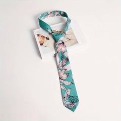 Green Floral Print Unisex Tie Casual Shirt Bow Tie