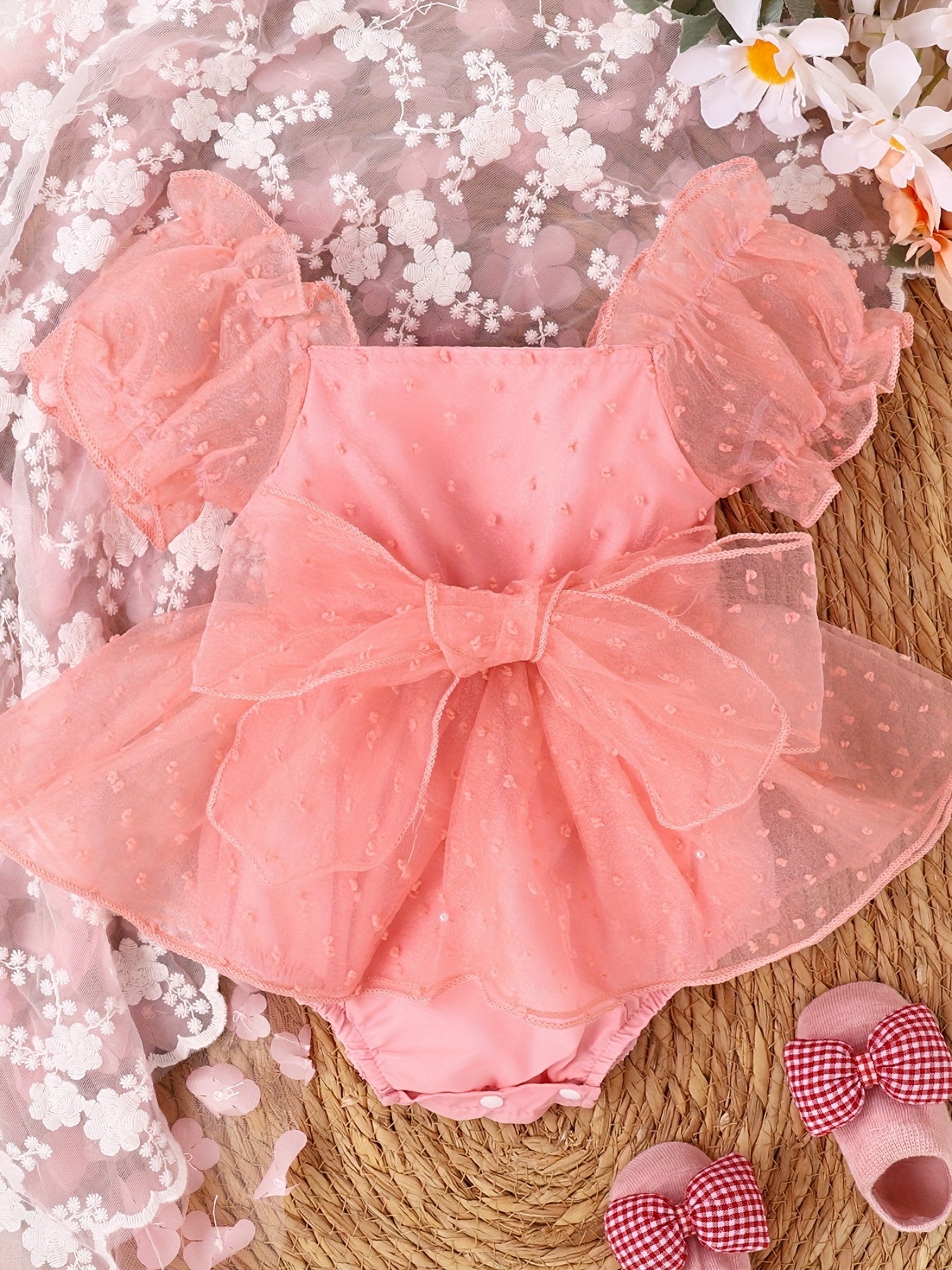 Polka Dot Mesh Puffy Skirt Romper Fairy Dress For Child