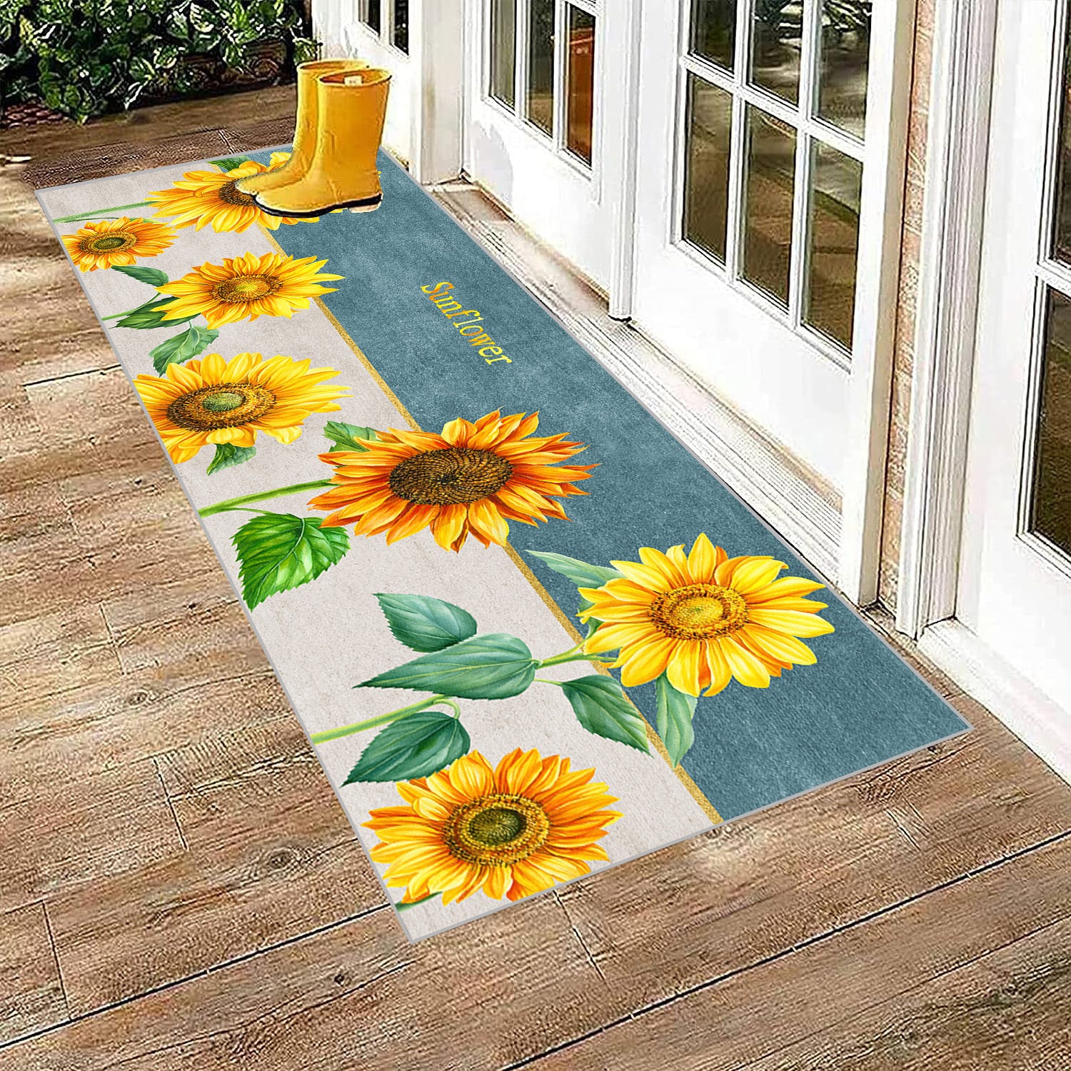 Sunflower Pattern Area Rug Non-Slip Long Carpet for Home Decor