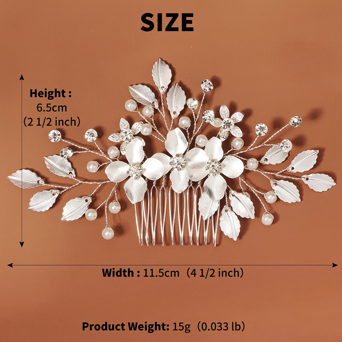 Bride Wedding Flower Hair Comb Silvery Faux Pearl Headpiece