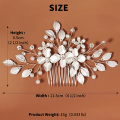 Bride Wedding Flower Hair Comb Silvery Faux Pearl Headpiece