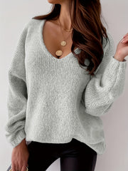 Casual Sweater Women's Solid V Neck Long Sleeve Jumper