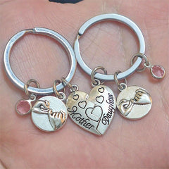 Heart Puzzle Hand In Hand Mother Daughter Keychain Set