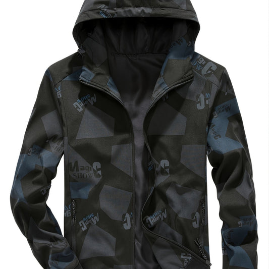 Men's Camo Winter Jacket Zipper Hooded Windproof Sporty Coat