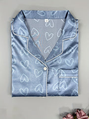 Heart Print NightDress Short Sleeve Buttons Pajama Dress Women's Sleepwear