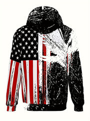 Eagle & Flag Print Hoodie for Men Graphic Sweatshirt Kangaroo Pocket